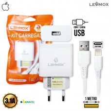 Kit Carregador 1 USB + Cabo Lightning 1m LE-519 Lehmox